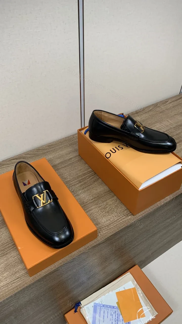 View 5 of Chic Black Leather Penny Loafers with Gold Hardware