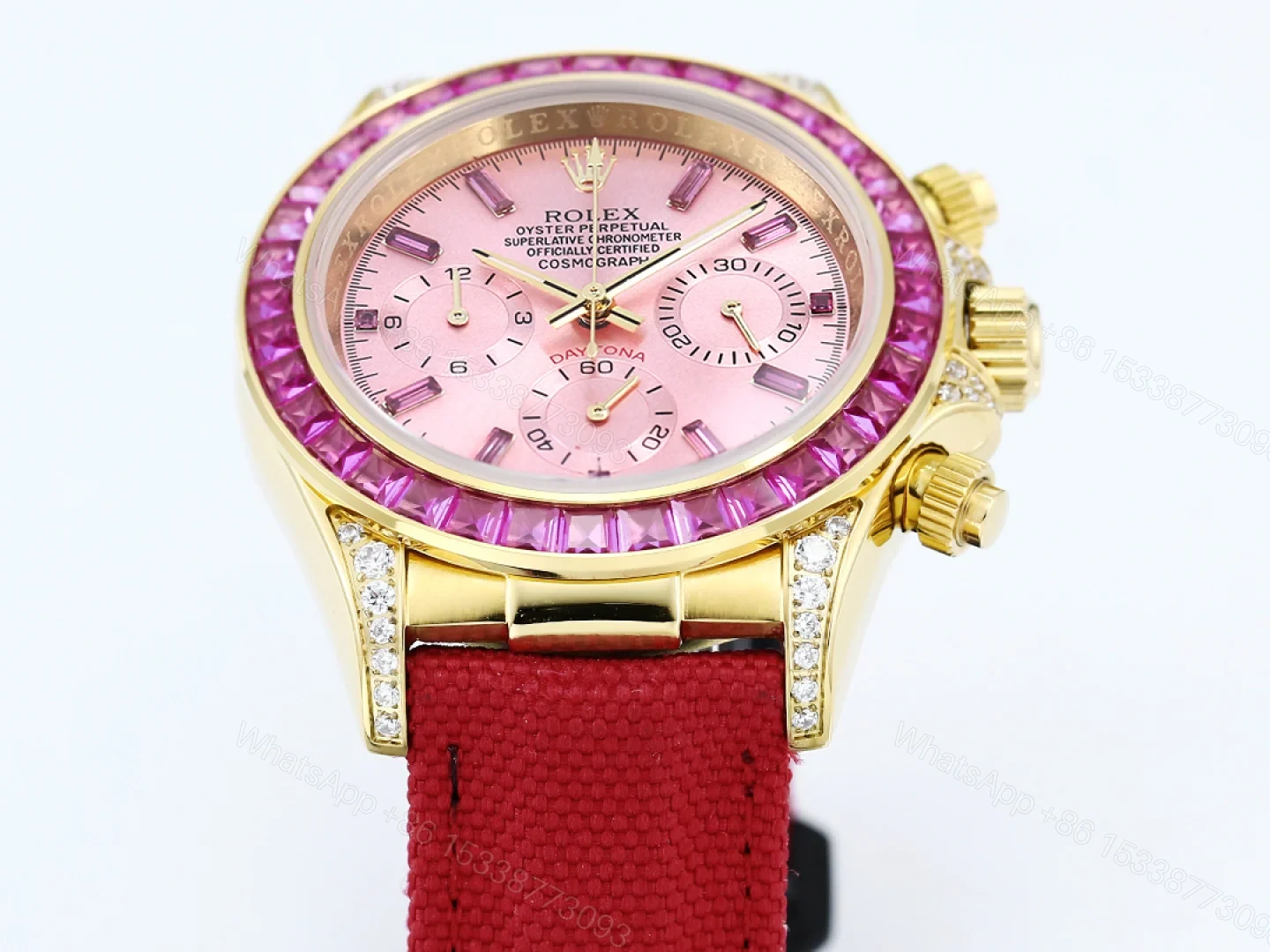 View 2 of Rolex Daytona Pink Ruby Red Strap Replica 43MM Exclusive Gold Case Edition RG-ROLEX-DAYTONA-PINK-RUBY-RED-43