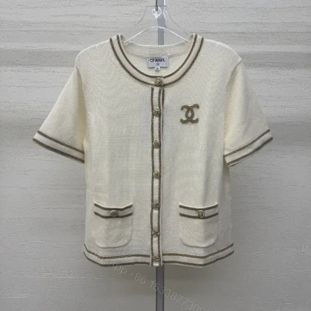 View 5 of Ivory Knit Cardigan: Structured, Luxe Detailing, Short-Sleeve