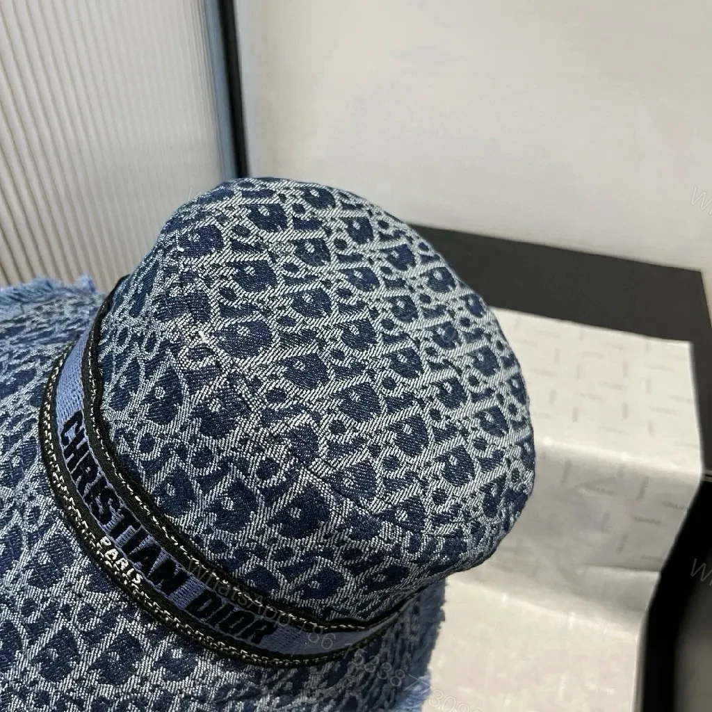 View 3 of Denim Textured Bucket Hat with Branding Band, Stylish, Unisex