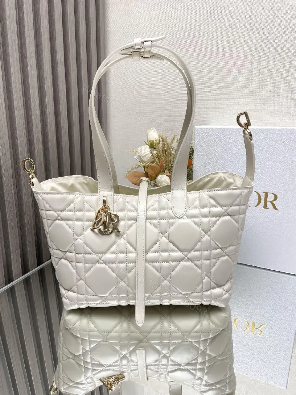 View 3 of Soft Quilted Dome Handbag, Ivory Leather, Couture-Inspired, Gold Charm, Handbag