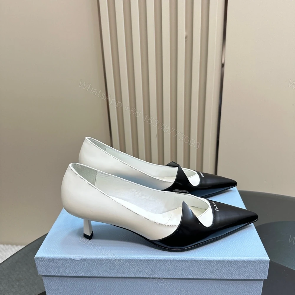 View 5 of 高仿Prada*1I976E尖頭走秀款高踭鞋5.5CM黑白色免檢版