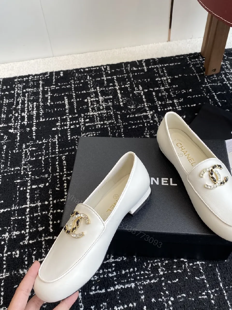 View 5 of White Leather Loafers with Signature Hardware, Luxury Comfort