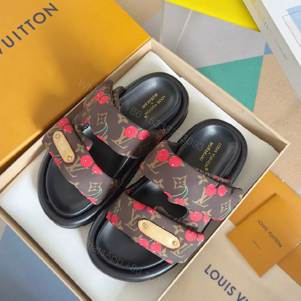 View 2 of Bold Cherry Pattern Slides: Luxe Comfort Sandals