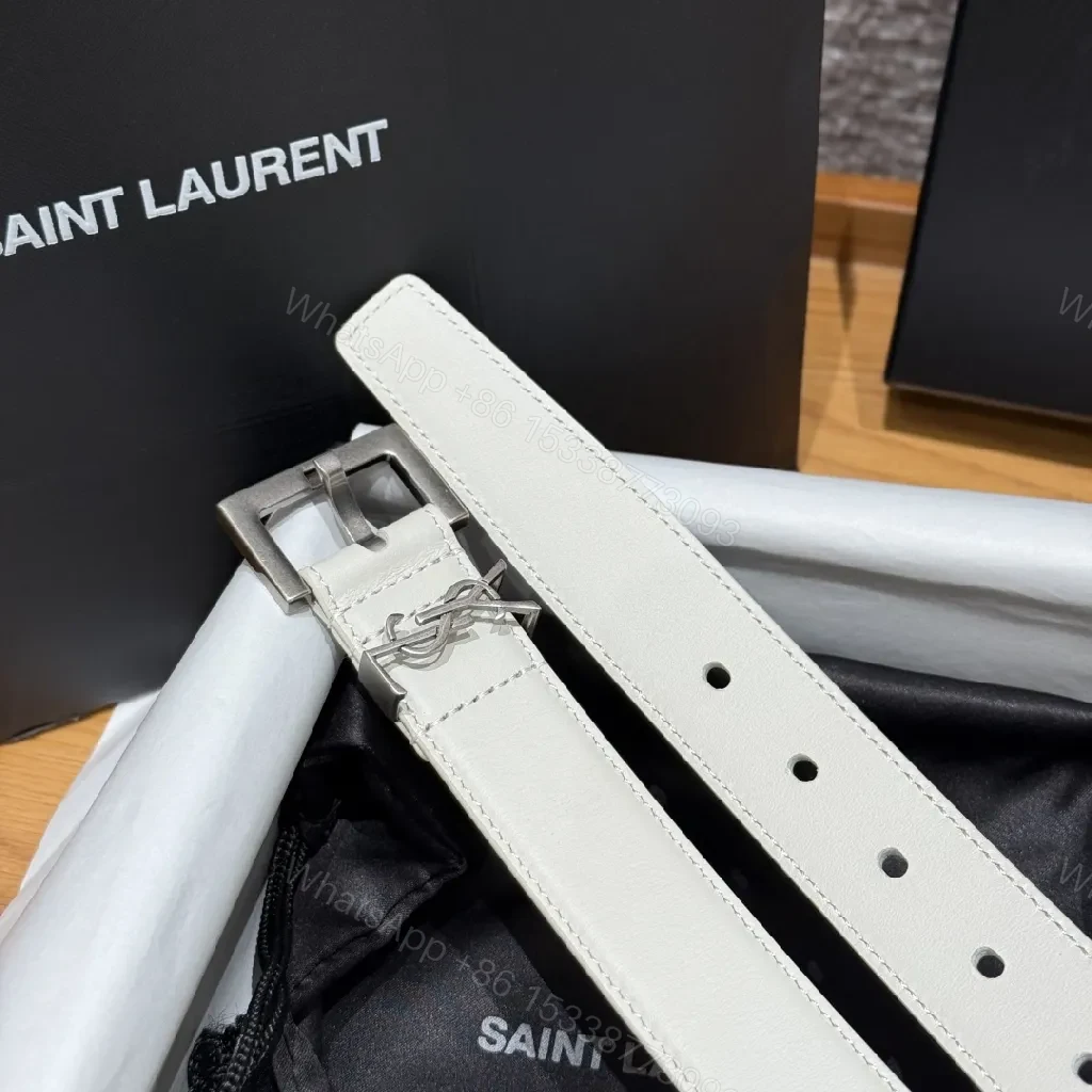 View 3 of Off-White Leather Belt with Monogram Hardware, Brushed Buckle