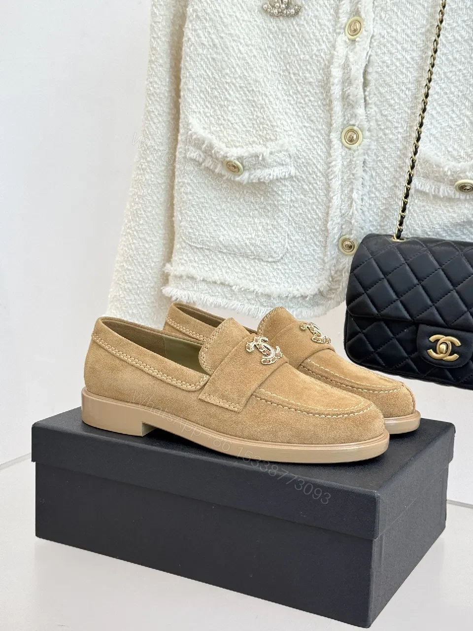 View 6 of Camel Suede Mocs with Signature Hardware Loafers