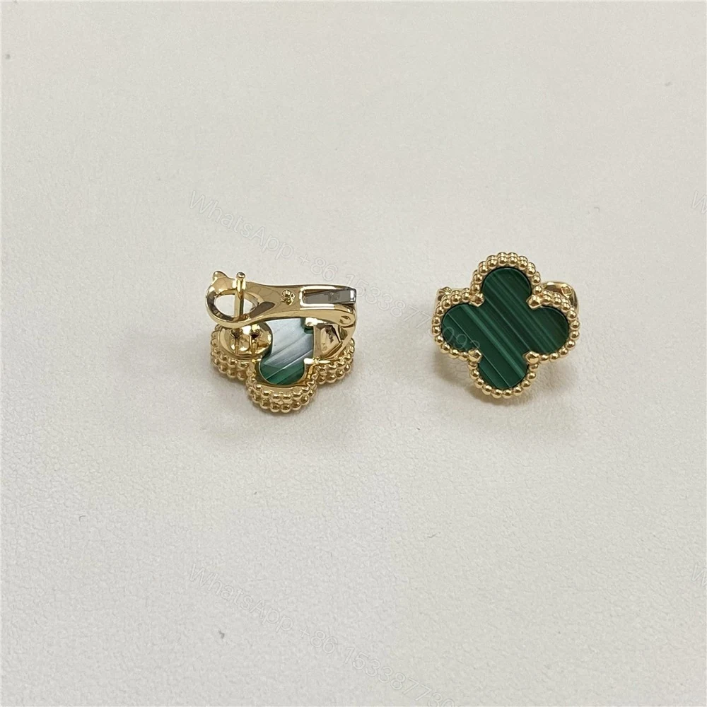 View 5 of VCA Vintage Alhambra Earrings Malachite Yellow Gold VCARO3QL00