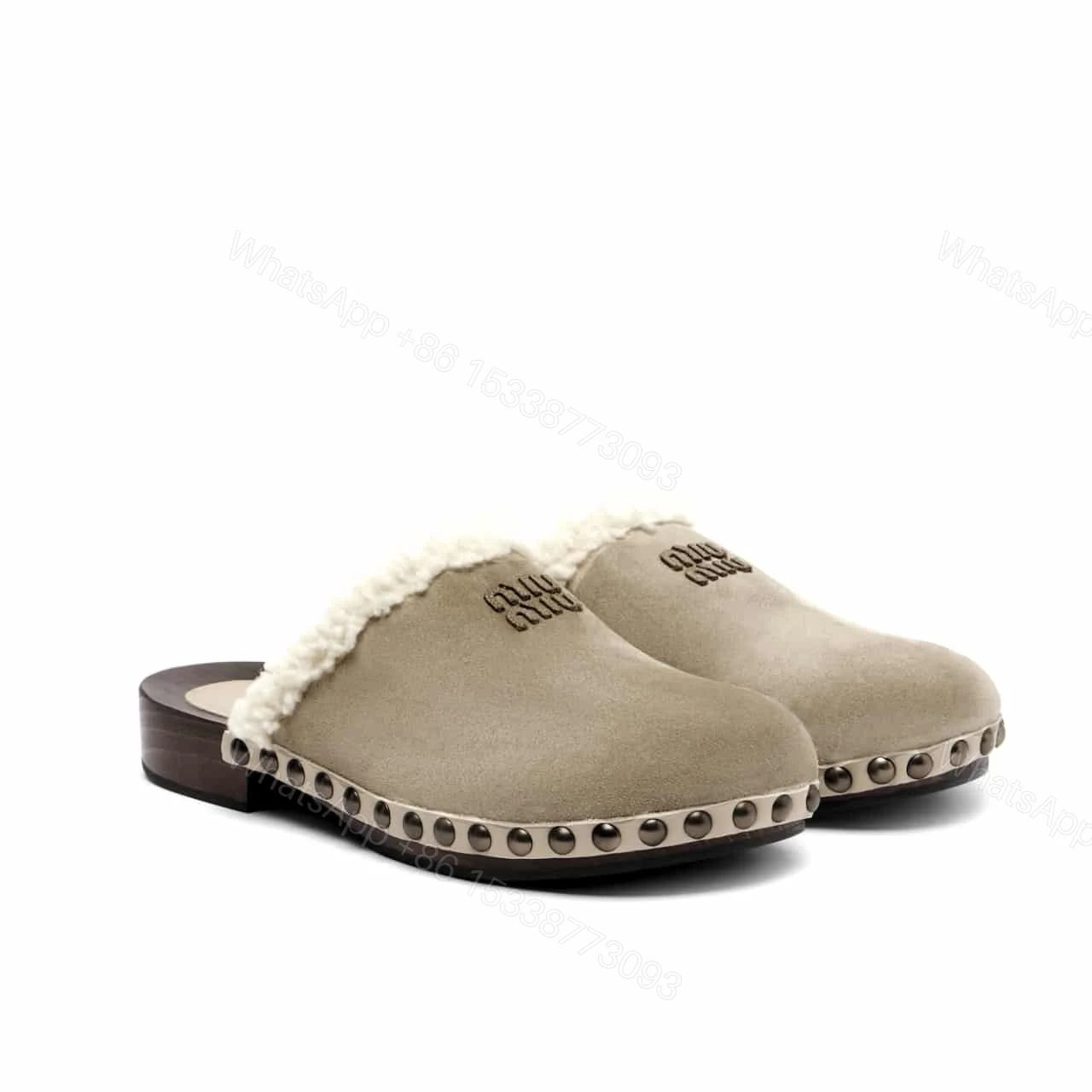 MIUMIU SUEDE CLOGS BEIGE — view 1