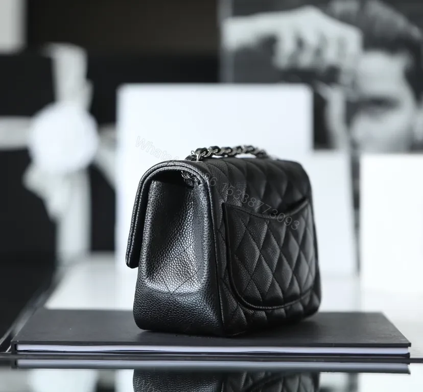 View 4 of Chanel-Style Quilted Black Calfskin Crossbody Bag