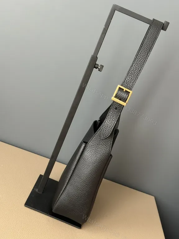 View 3 of Structured Leather Hobo with Gold YSL Accent â€“ Everyday Carry Bag