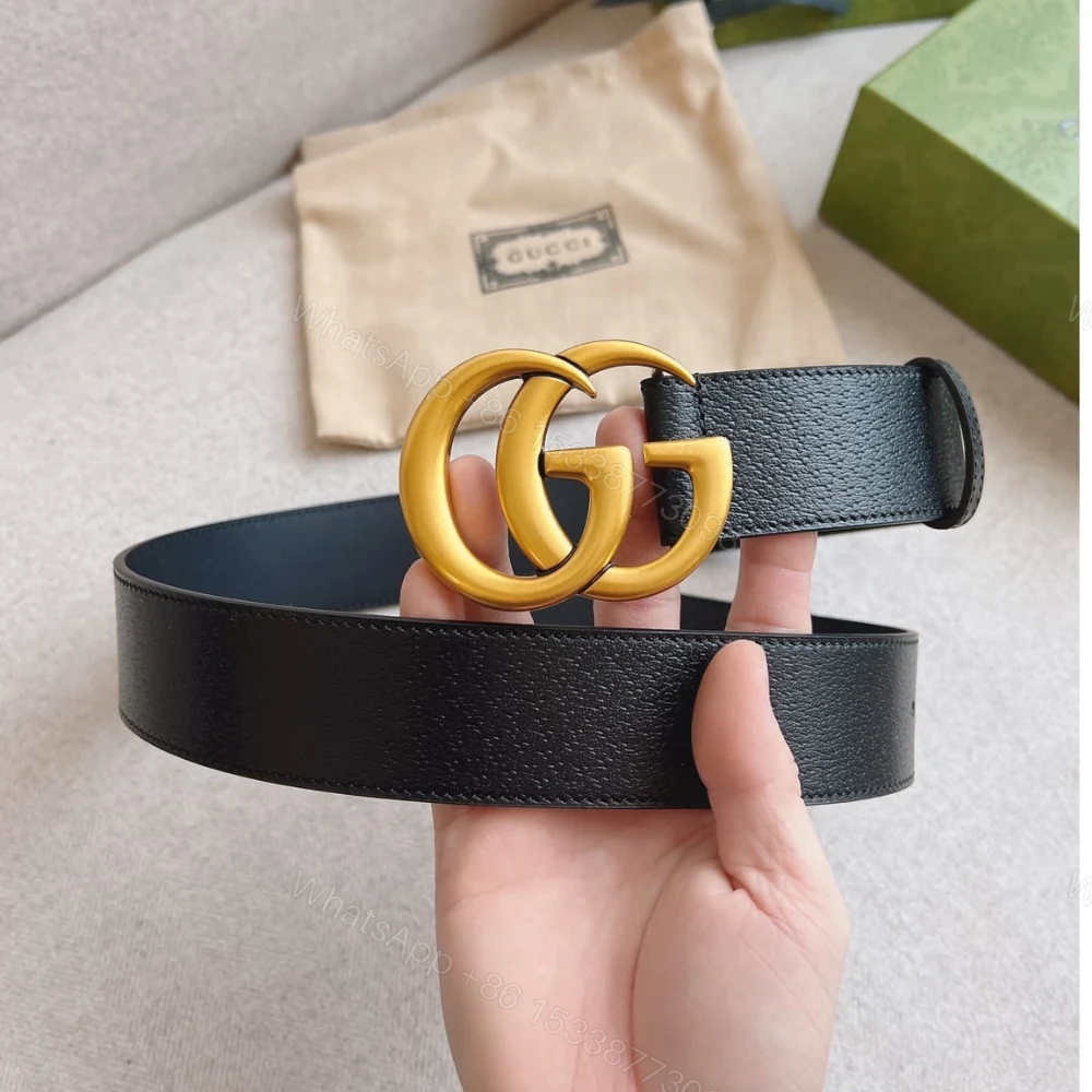 View 4 of Gucci GG Marmont Wide Belt Black Gold Logo 4Cm 406831 DJ20T 1000