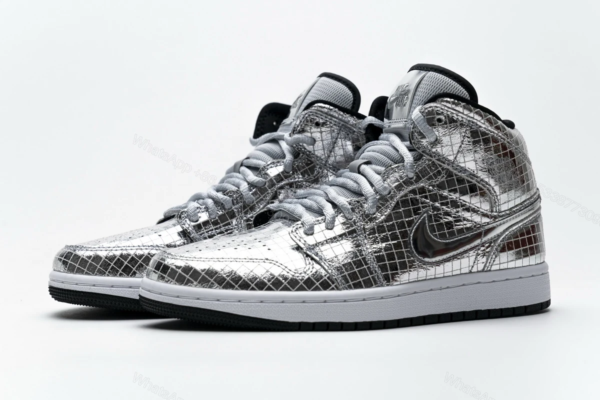 View 5 of Air Jordan 1 Mid SE Disco Metallic Silver (W) CU9304-001