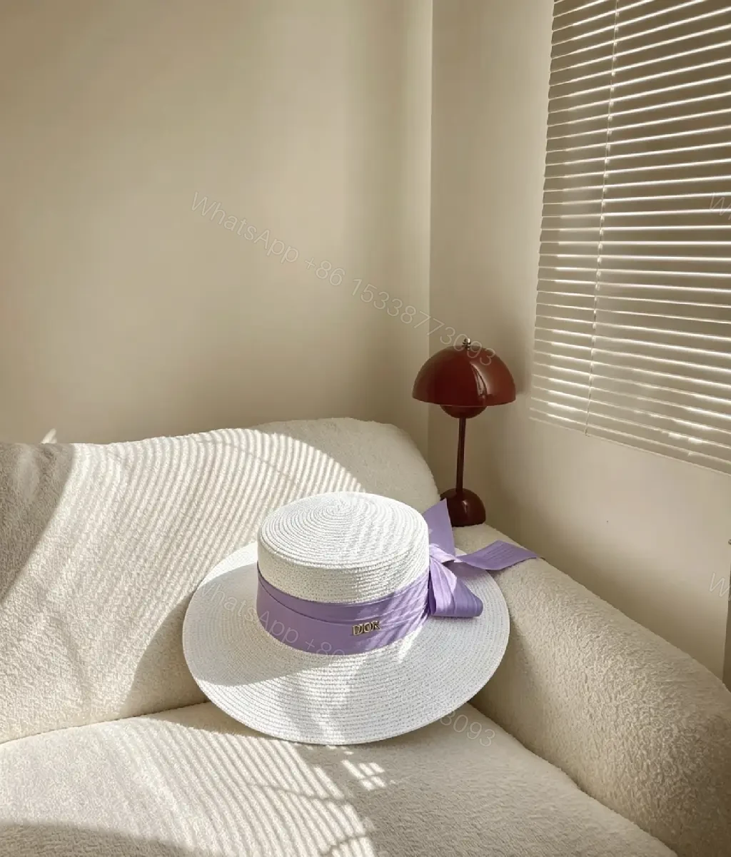 View 8 of Black Straw Hat Wide-Brim Bow Ribbon Dior Charm hat