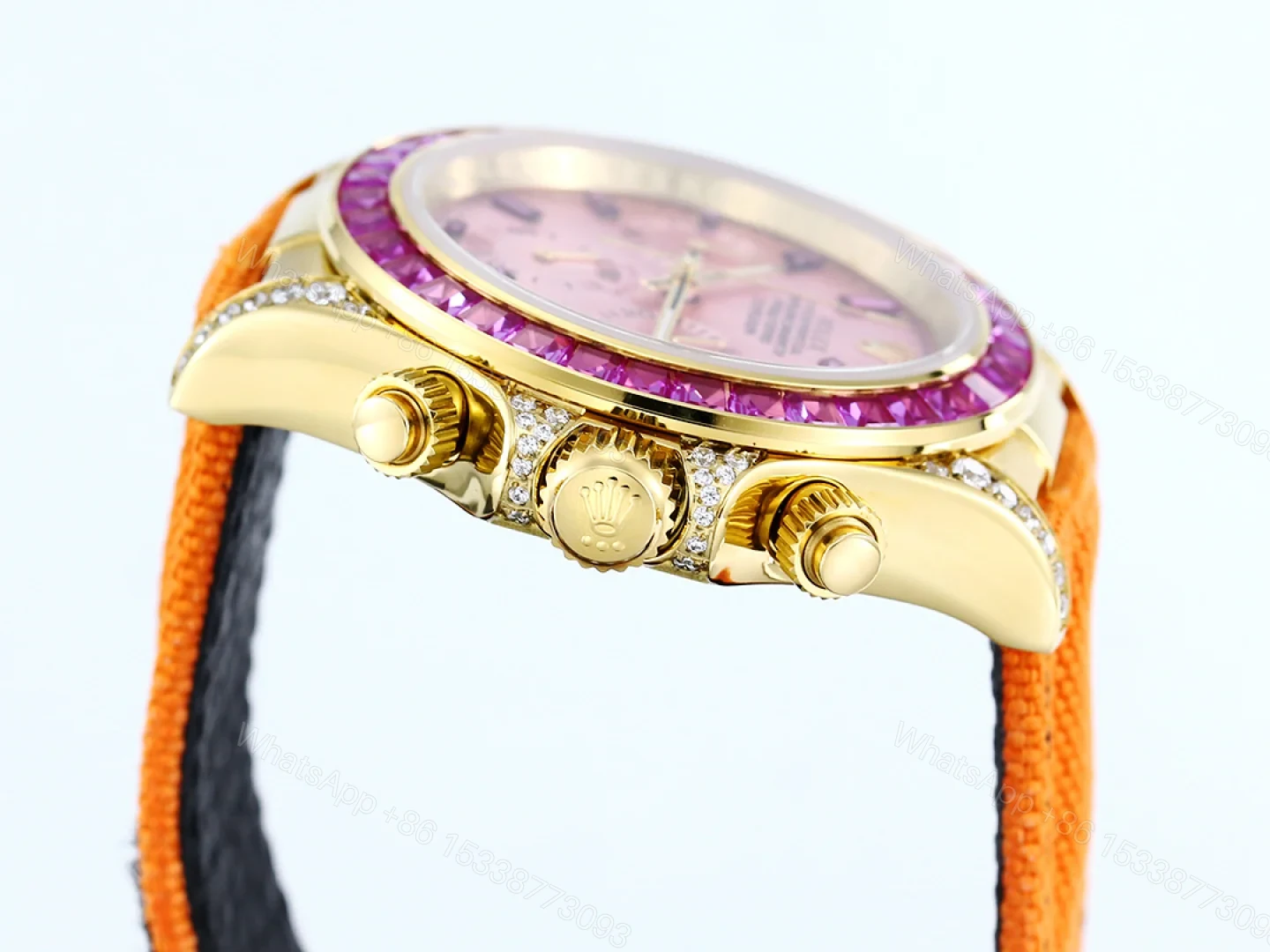 View 6 of Rolex Daytona Pink Ruby OrangeStrap Replica 43MM Exclusive Gold Case Edition RG-ROLEX-DAYTONA-PINK-RUBY-PINK-43