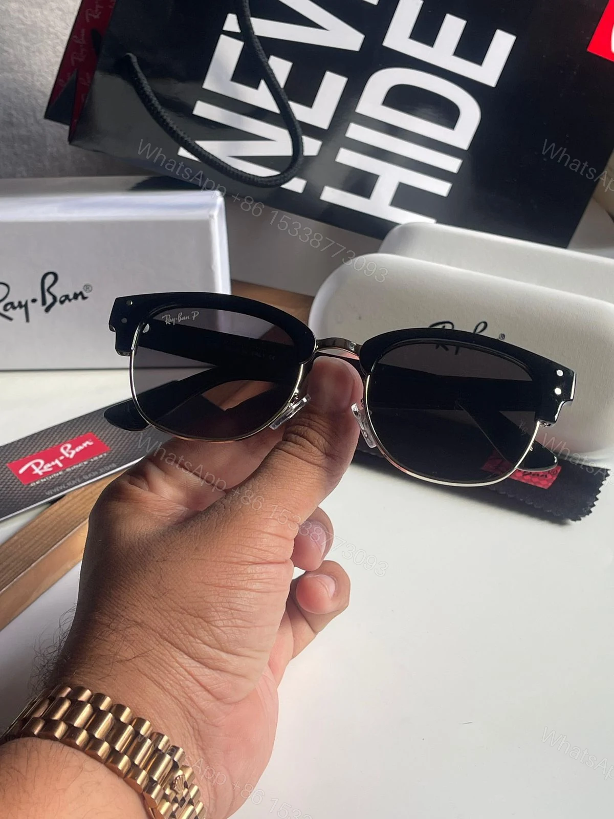 View 6 of Ray-Ban Clubmaster Black-Dark Polarized Metal