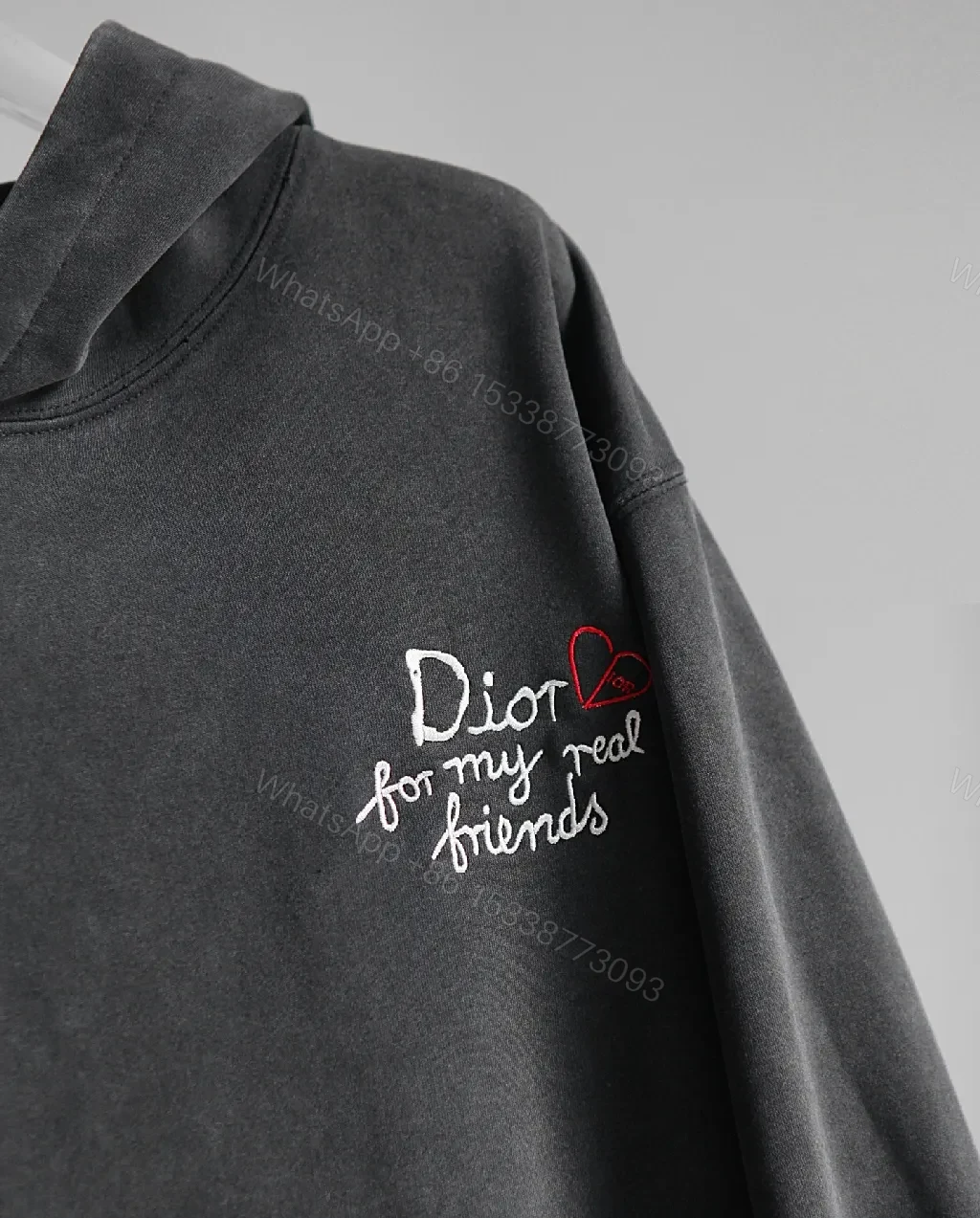 View 2 of Charcoal Hoodie – Twill Embroidered Luxe Sweatshirt