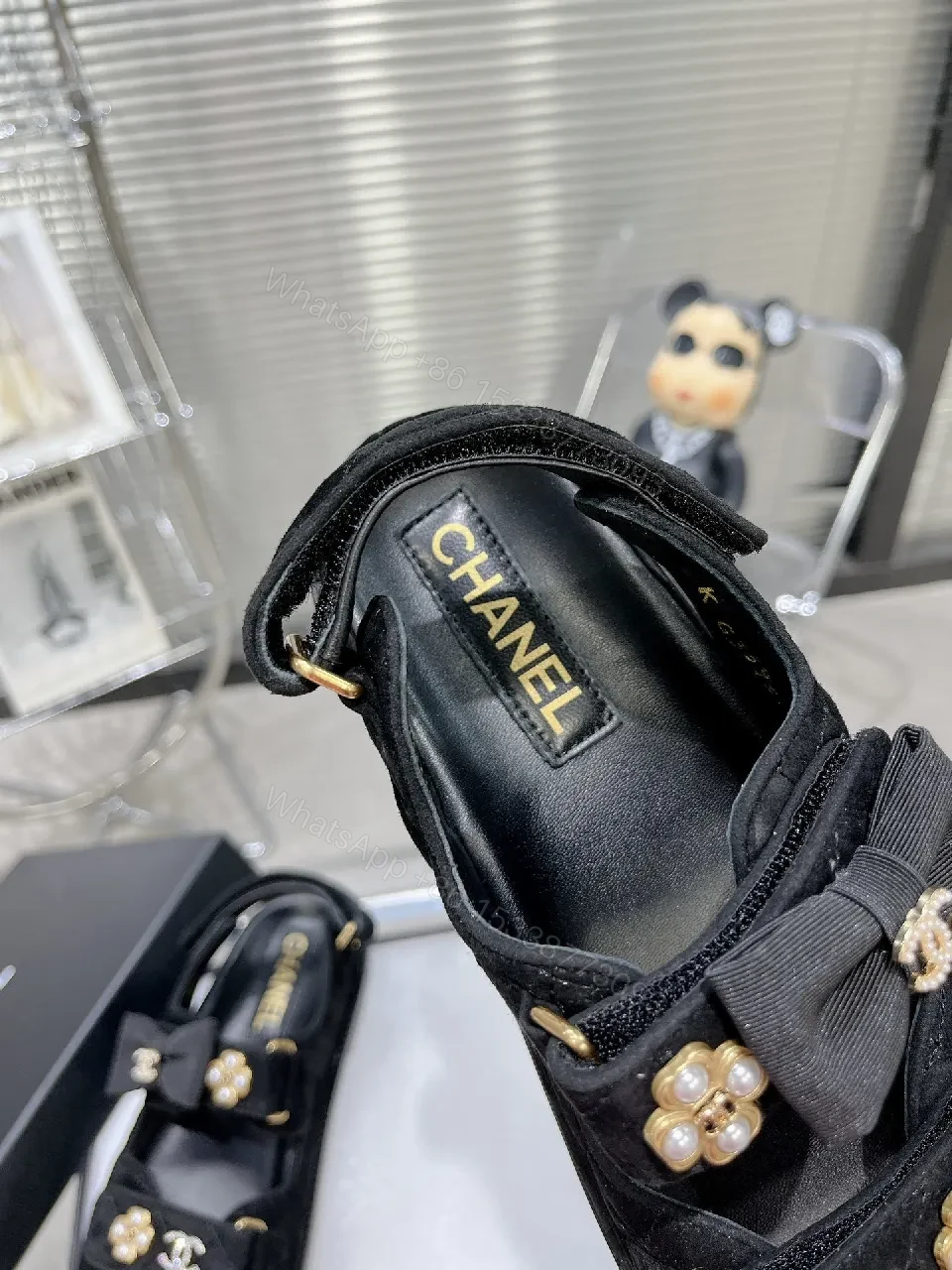 View 4 of Velvet Sandals + Pearl-Embellished Hardware + Chanel-Inspired + Luxury Comfort + Sandals