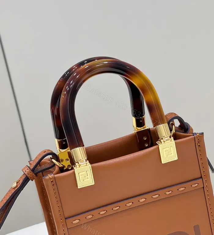View 9 of Caramel Brown + Leather + Modern + Top-Handle Accent + Fendi Mini Bag