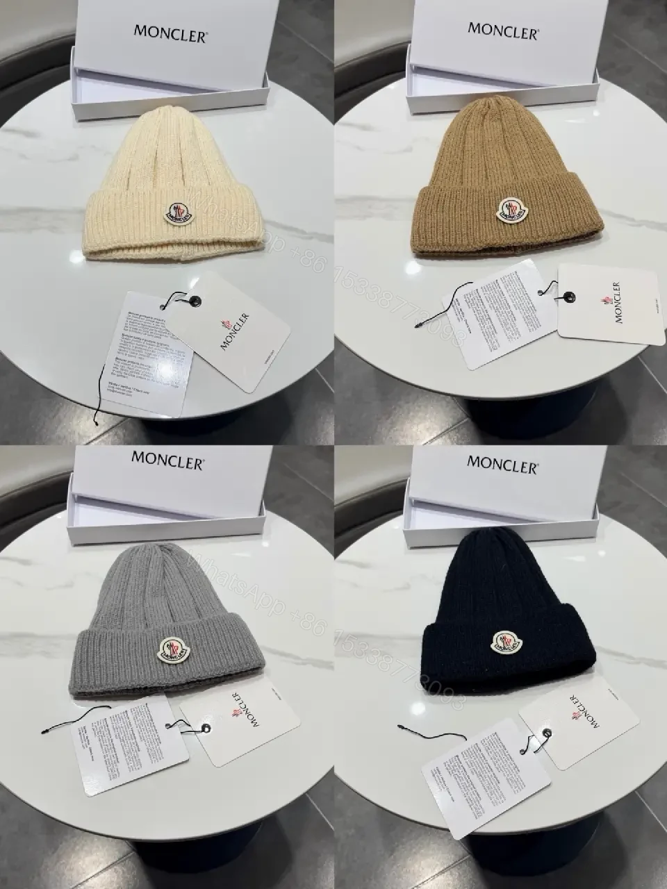 View 7 of Gray Knit Beanie, Moncler Crest, Luxury Streetwear Style, Warmth Ready