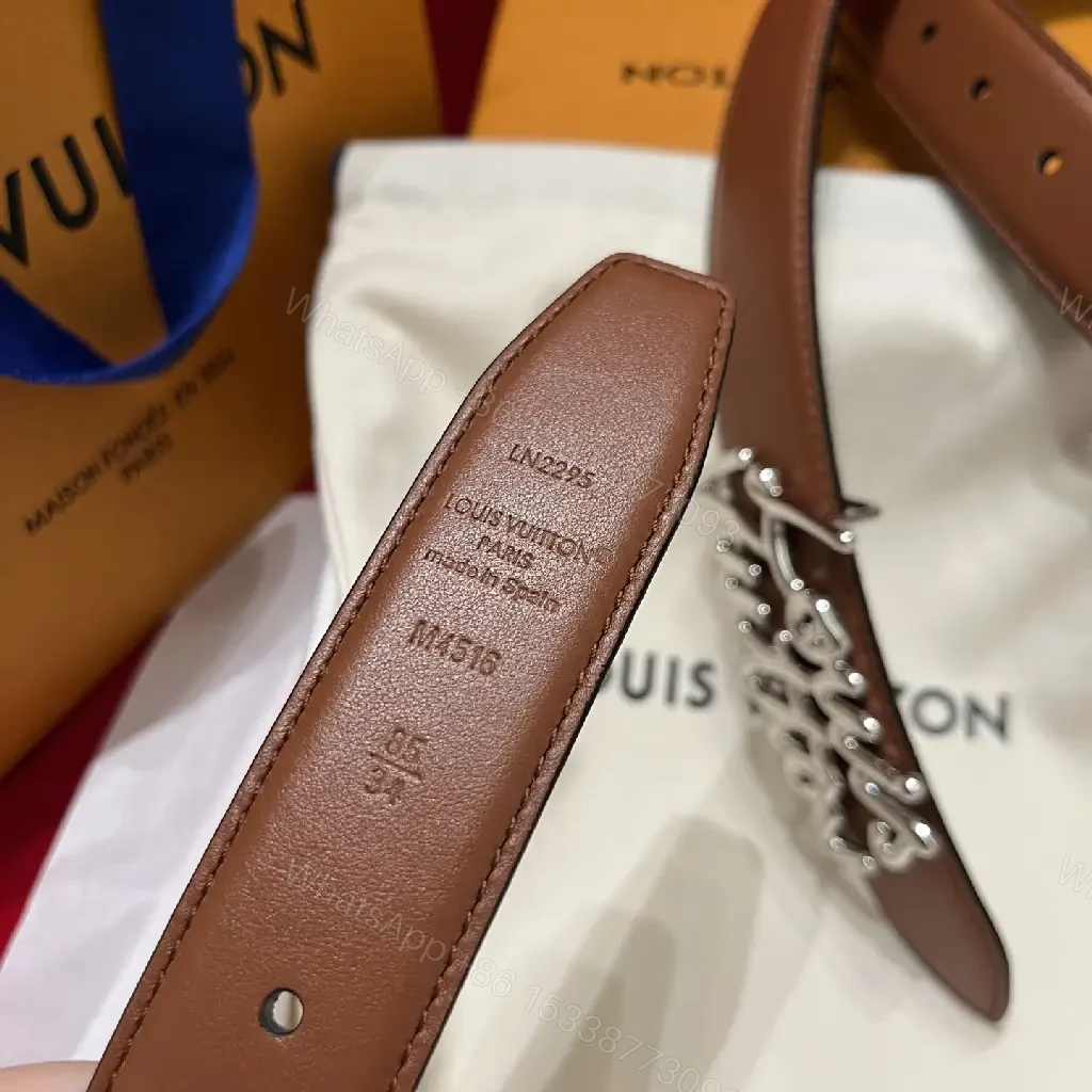 View 4 of Brown Leather Belt with Script Buckle – Modern Luxury Belt