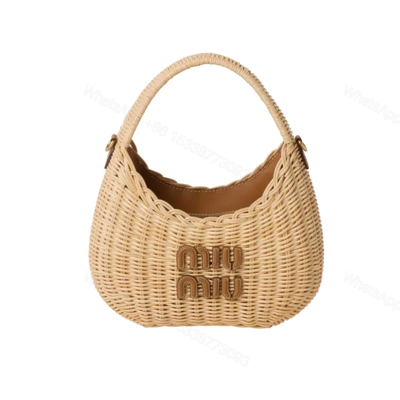 MIUMIU WANDER WICKER HOBO BAG TAN AND CARAMEL 13CM 5BC125 2BVU F0KFZ V OOO — view 1