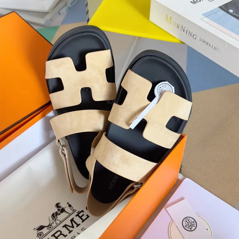 View 5 of Bold Sand & Black Hermes-Inspired Sandals: Modern Luxury Comfort