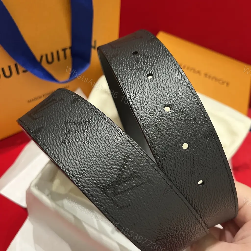 View 6 of Black Leather Belt with Oversized Blue LV Buckle