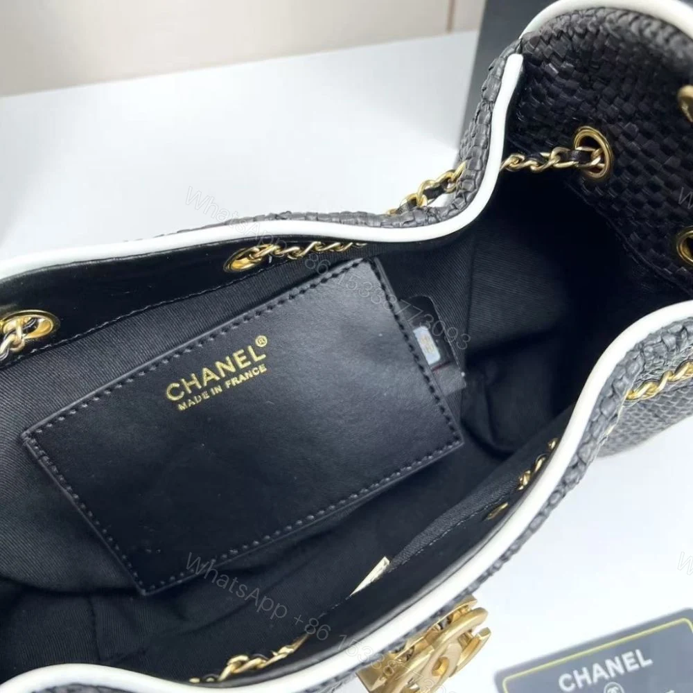 View 9 of Chanel 25 Small Handbag Braided Raffia Black And White 20Cm