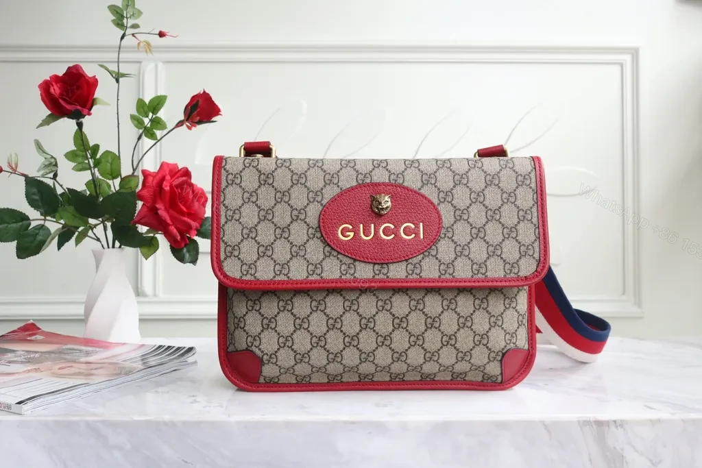 G GG Canvas Crossbody: Red Leather Trim, Striped Strap — view 1