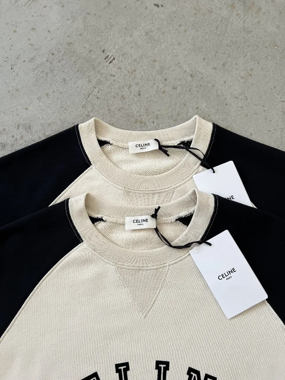 View 6 of Bold Contrast Crest Sweatshirt - Cream Body, Black Sleeves, Luxe Comfort