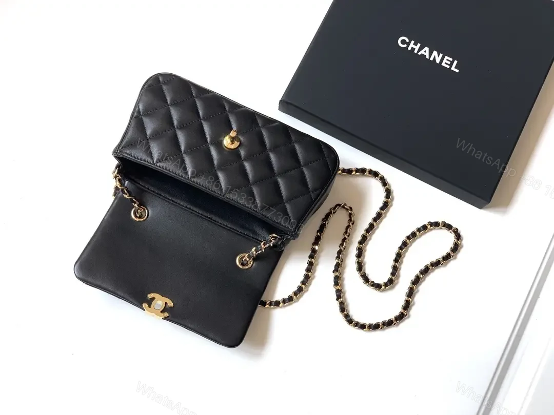 View 3 of Quilted Calfskin Leather Shoulder Bag with Gold Chain