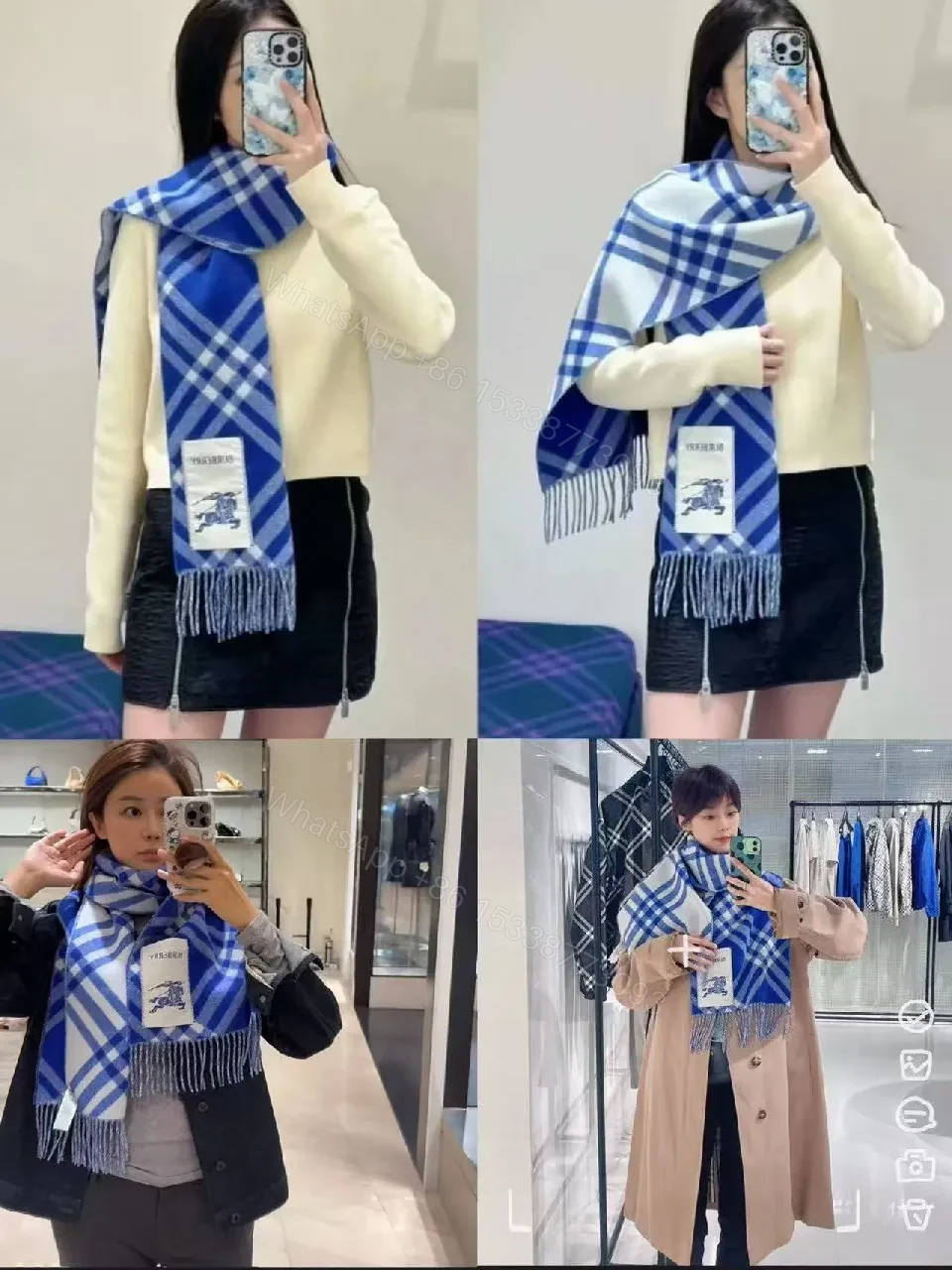 View 8 of Blue Plaid Throw with Fringed Edge – Luxurious All-Season Comfort