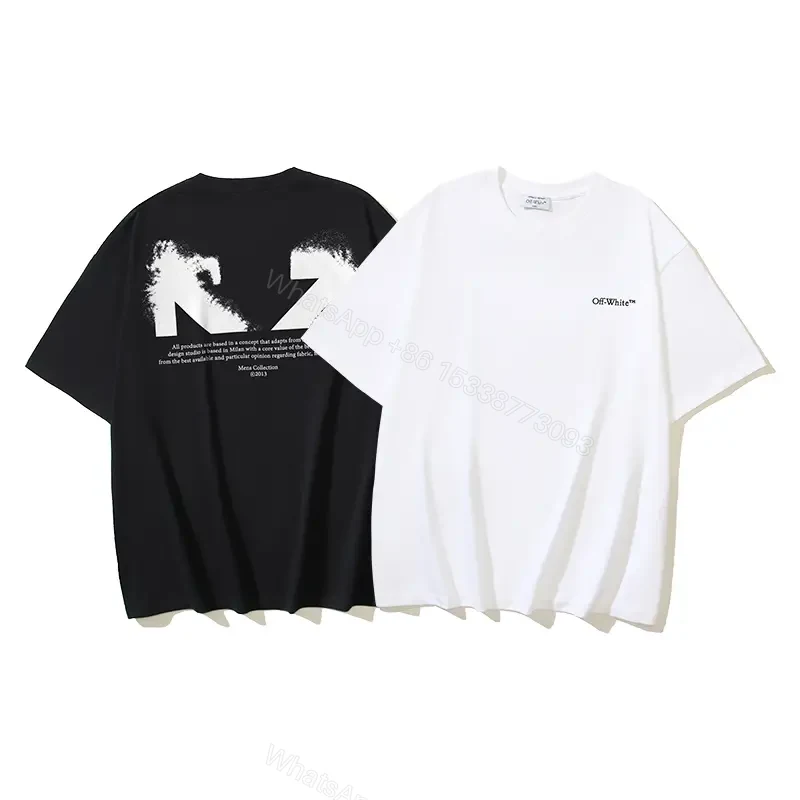 View 5 of White Cotton Oversized Tee with Off-White Logo Short Sleeve T-Shirt