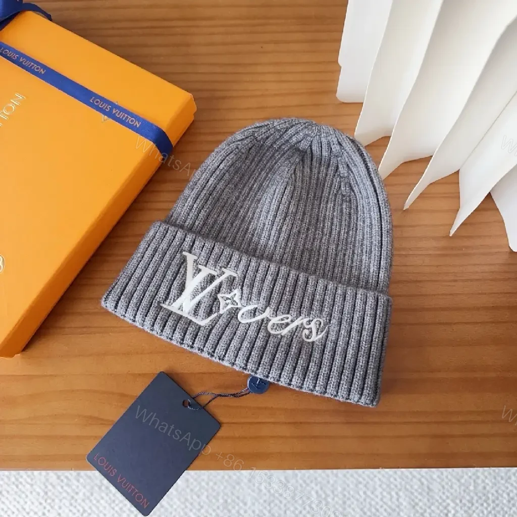 View 6 of Grey Wool Knit Beanie with Subtle LV Logo