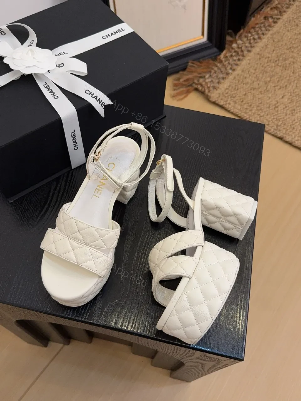 View 5 of Quilted Platform Sandals – Ivory, Gold Hardware, Comfortable Elevation