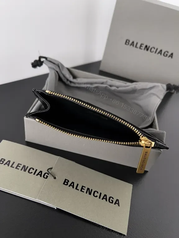 View 5 of Chic Black Leather Mini Cardholder Wallet with Gold BB Accent