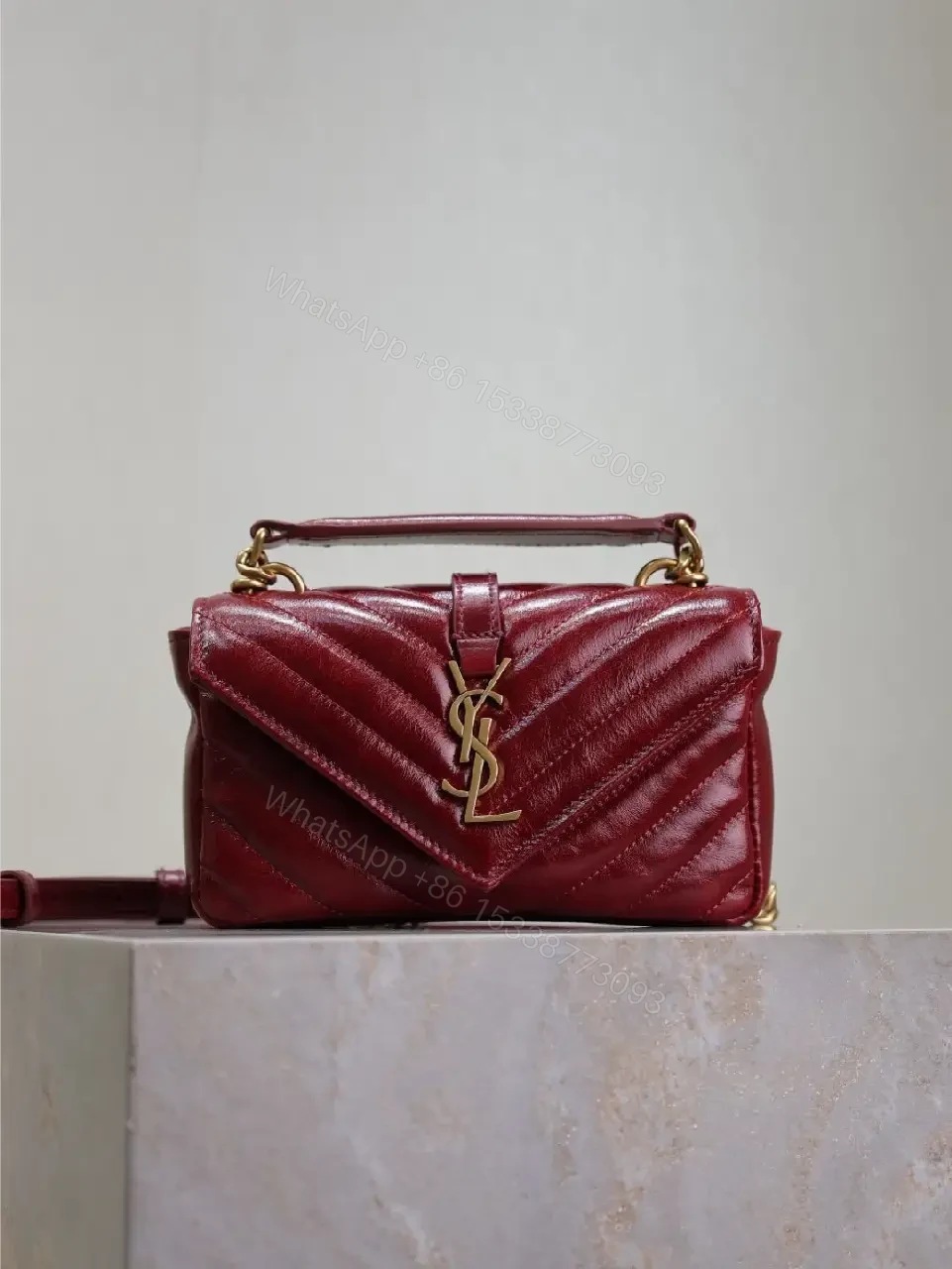 Burgundy Quilted Crossbody Bag: Gold Hardware, Structured Style — view 1