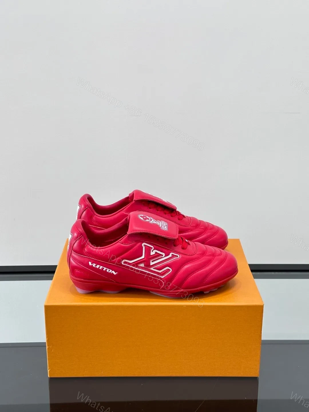 LV Men Red Leather Sneakers — view 1