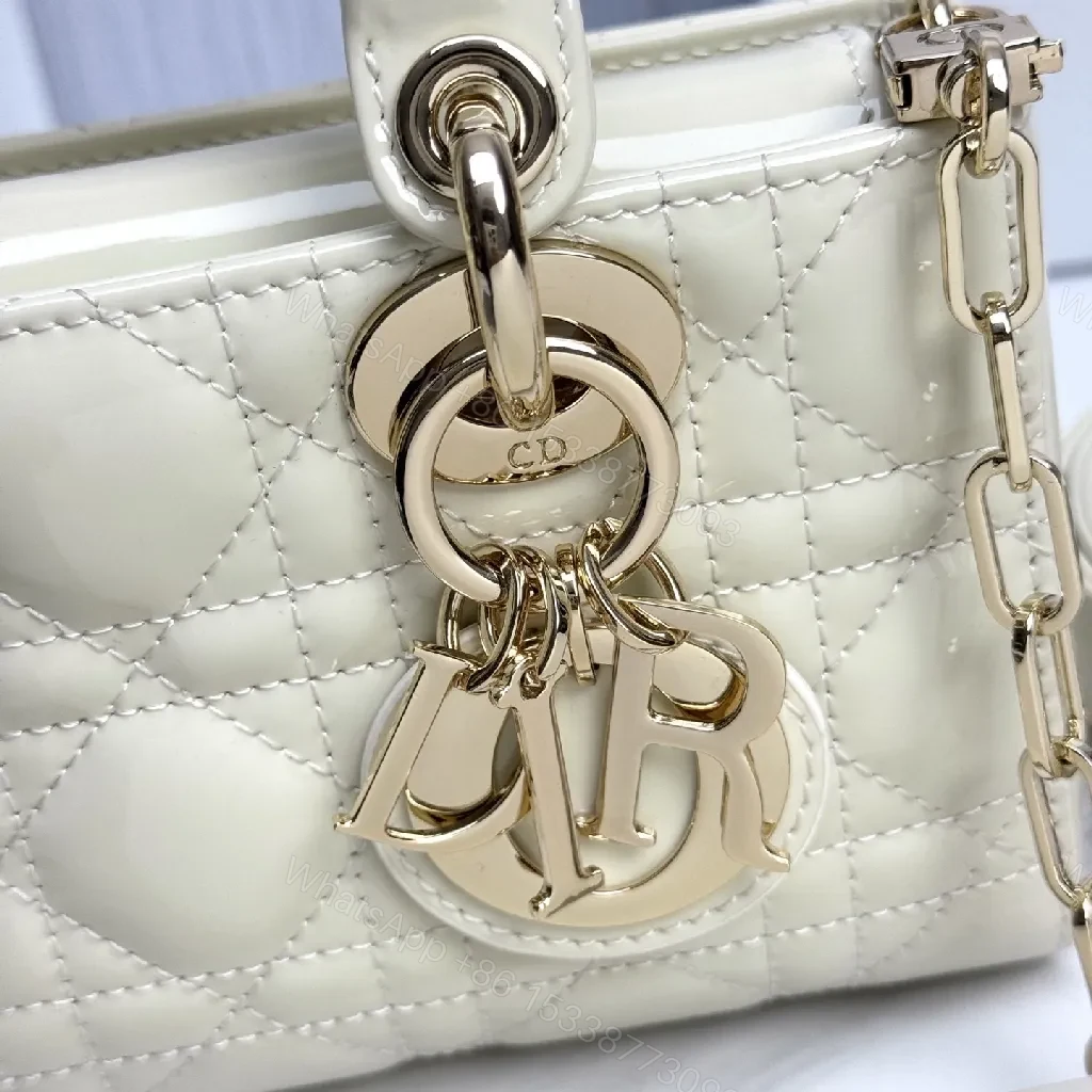View 3 of Ivory Faux-Leather Mini Bag: Quilted, Gold-Accent Luxury