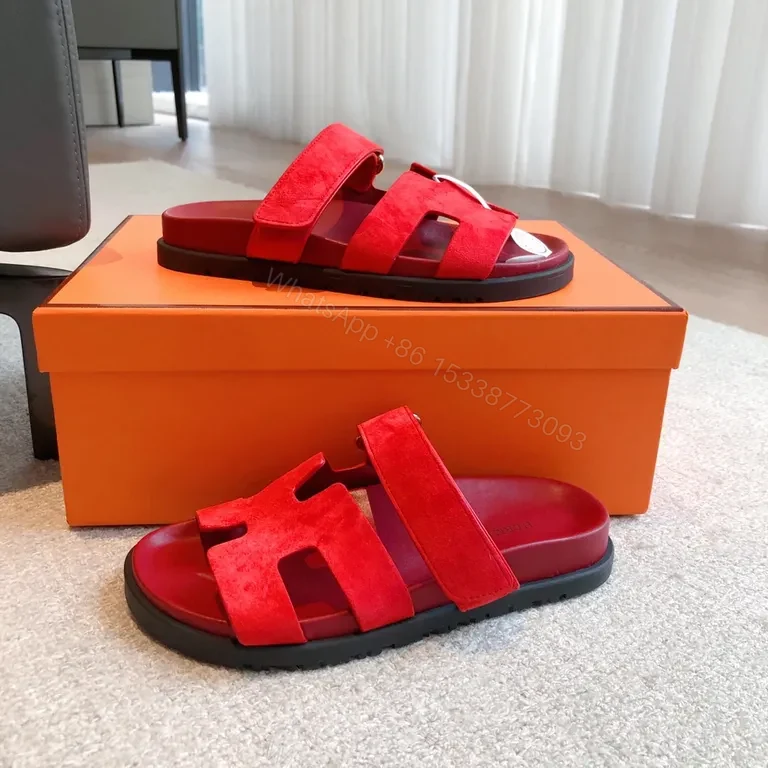 View 8 of Bold Red Suede Sandals â€“ Luxe Comfort, Dual-Stripe Style