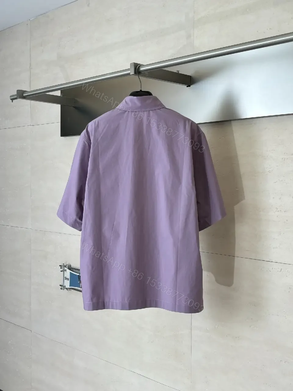 View 11 of Lavender Cotton-Blend Short-Sleeve Shirt with Logo
