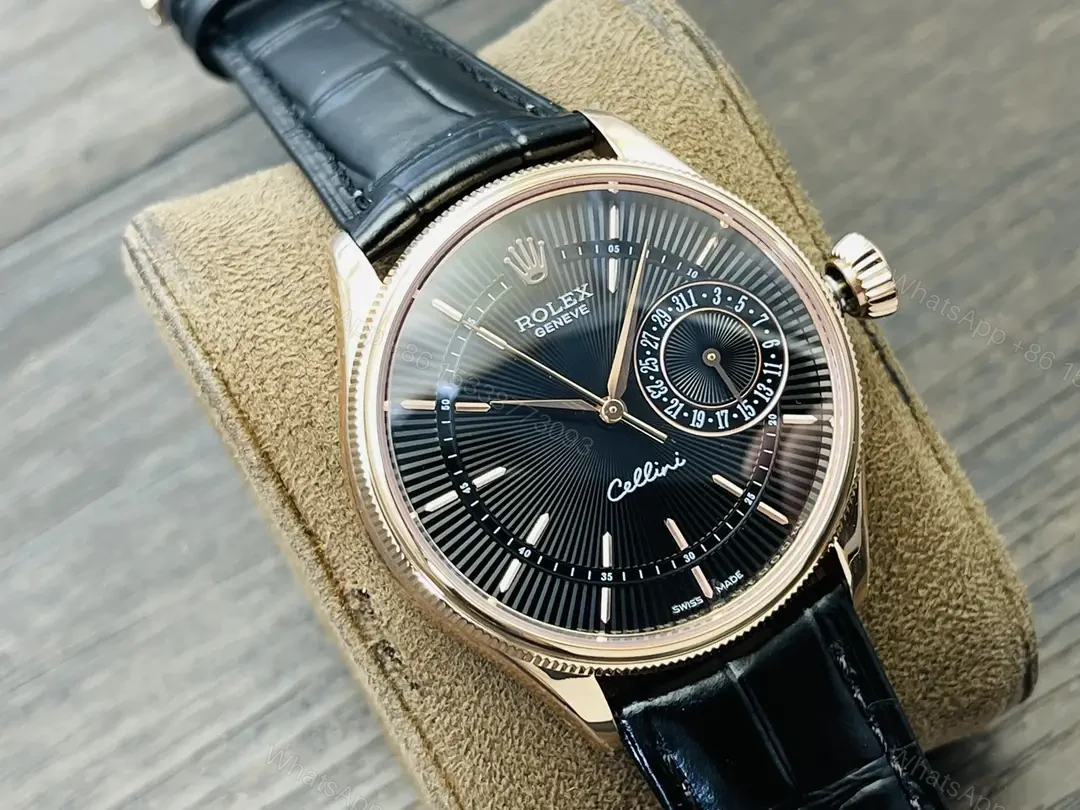 View 2 of Rolex Cellini Date 50515 39mm Everose Black Alligator Strap Watch 50515-0011