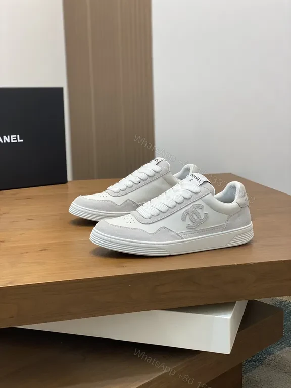 View 4 of White Leather-Trim Sneaker: luxury high-top with subtle Chanel-inspired detailing
