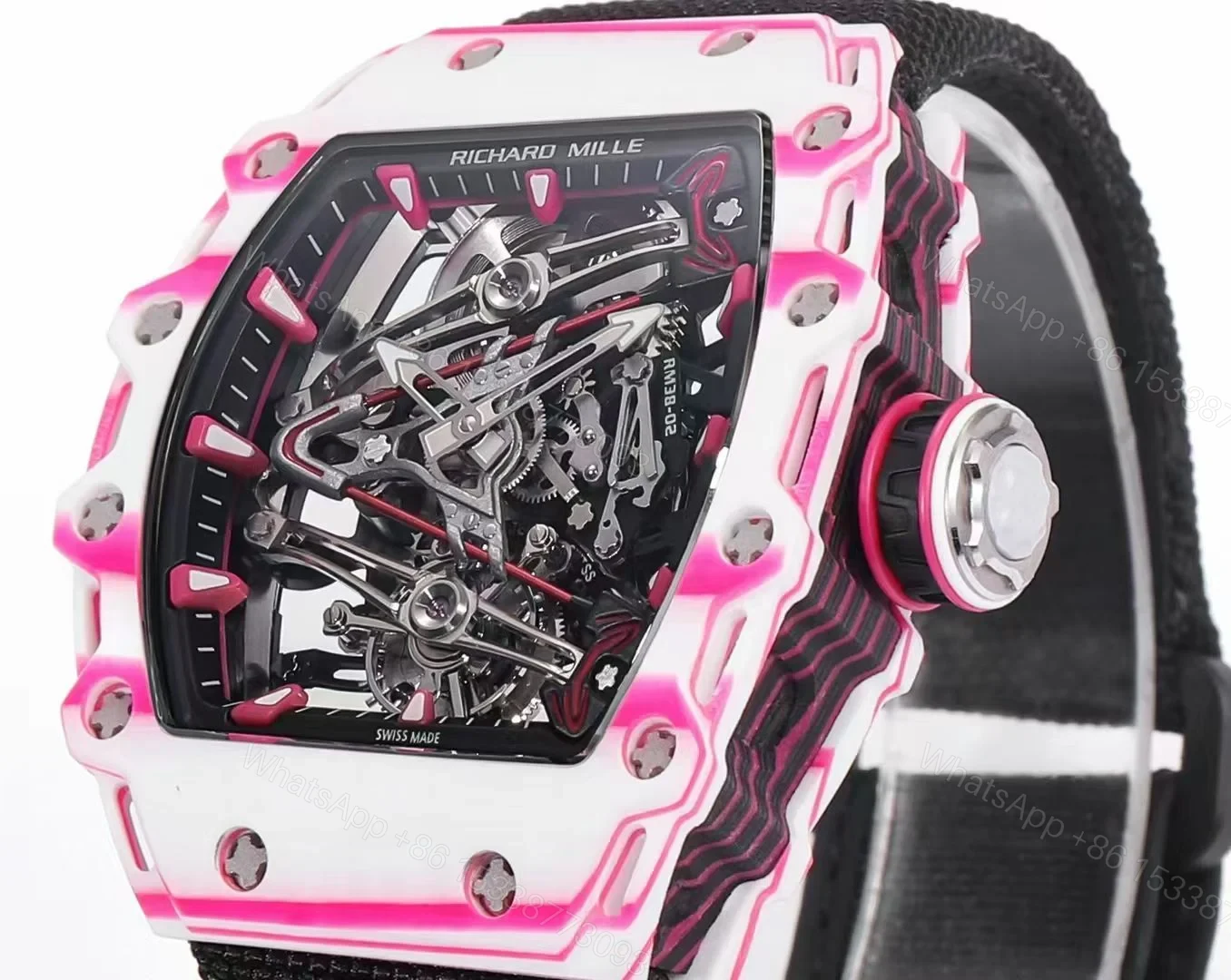 View 4 of Richard Mille RM38-02 Tourbillon Bubba Watson Watch Quartz Carbon Fiber Skeleton Dial 10000G Shock Resistant Manual Winding Movement RM38-02-BW-QCF-T100