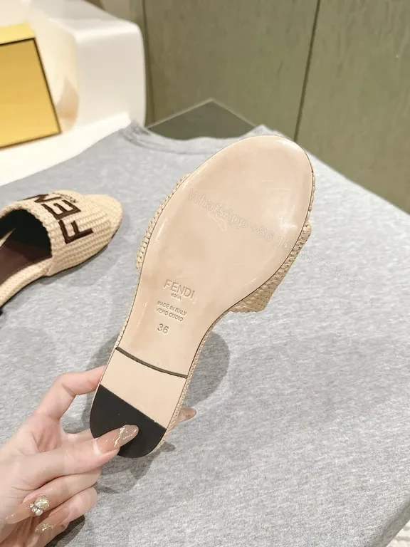 View 9 of Raffia + Leather? Not applicable. Wait. Bold Logo Raffia Slide â€” Luxury Resort Footwear