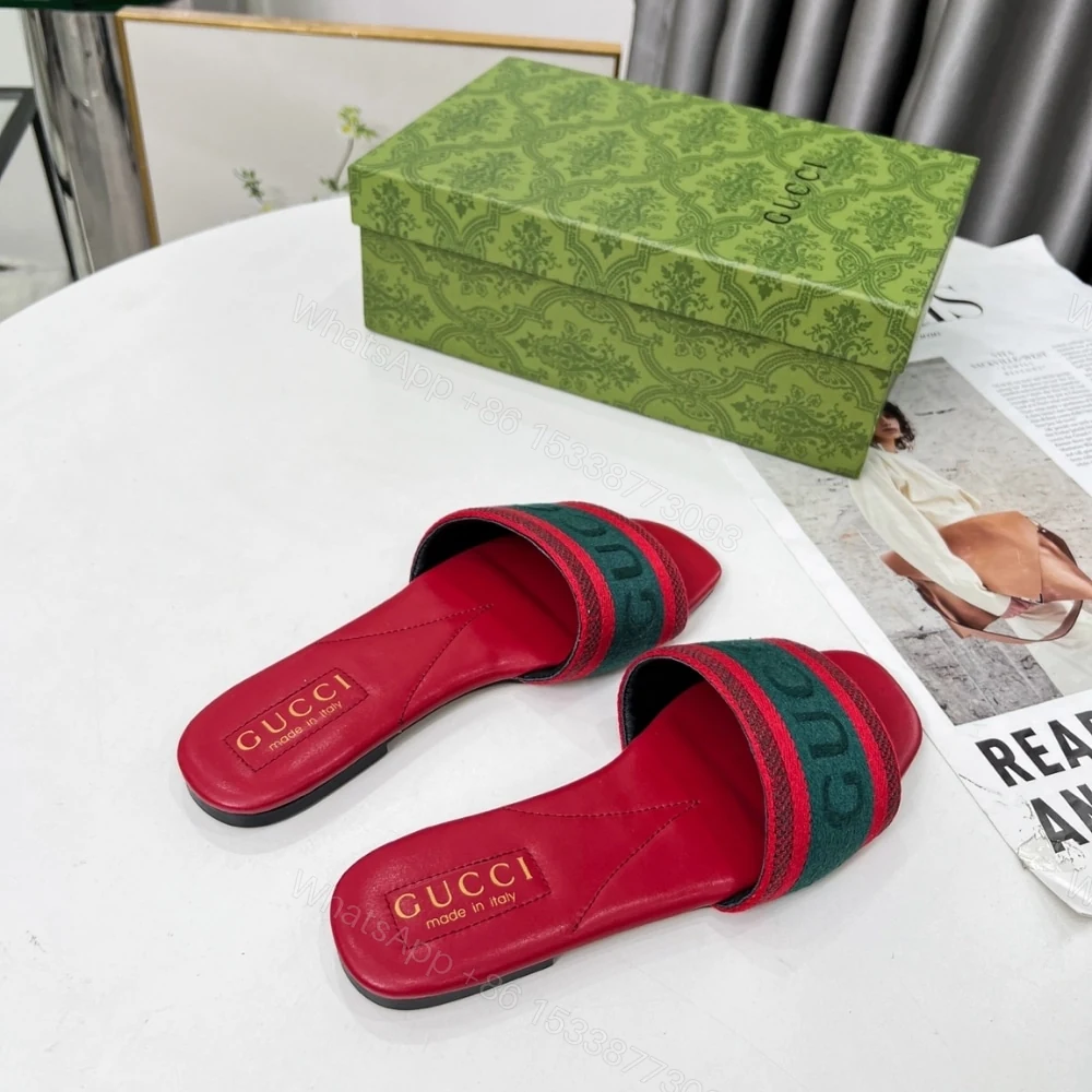 View 5 of GUCCI WOMEN SLIDE SANDAL WITH WEB GREEN AND RED 816350 FAECG 6443