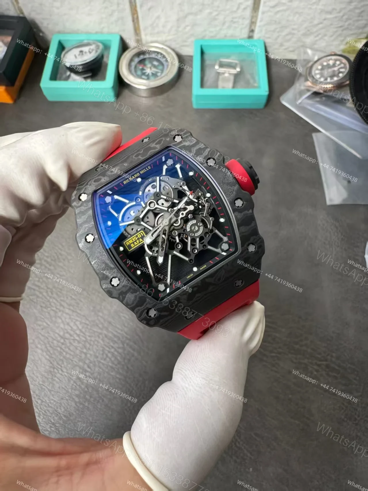 View 5 of Super Clone Richard Mille RM 35-01 Carbon TPT Skeleton Red Rubber Strap 1:1 Replica Watch