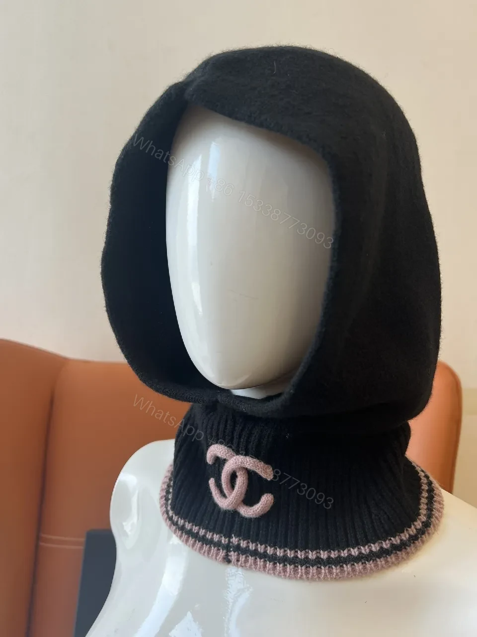 Apolline Knit Hood: Black + Pink Trim, Luxe Cozy Style — view 1