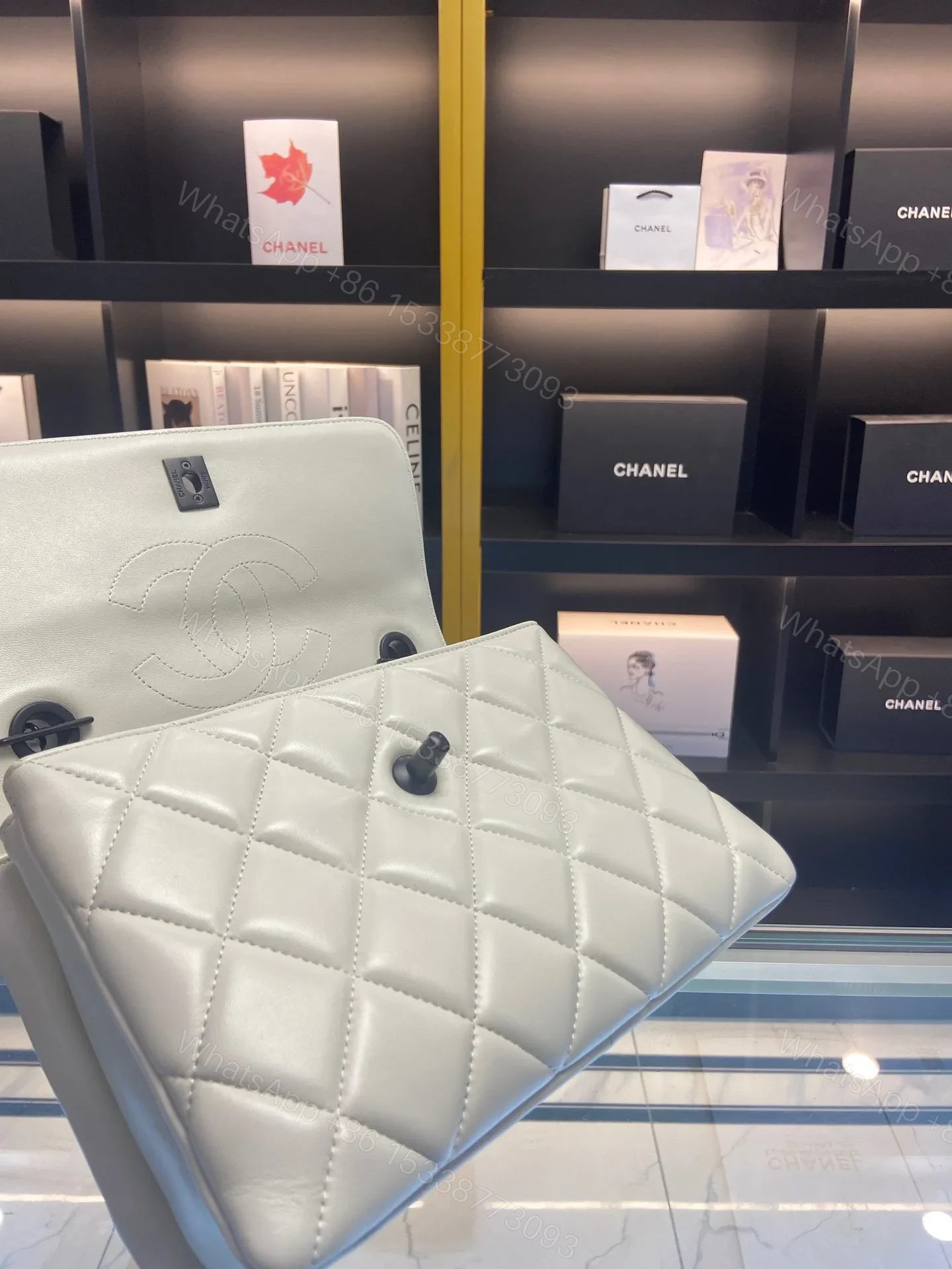 View 2 of Chanel Trendy White Smooth Leather With Lock Black Handbags 25cm