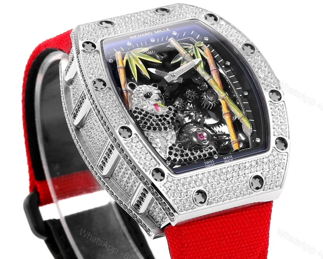View 5 of Richard Mille RM26-01 Panda Tourbillon Watch Full Diamond Set Panda Art Dial 18K White Gold Bamboo Mechanical Masterpiece RM26-01-PND-DIA